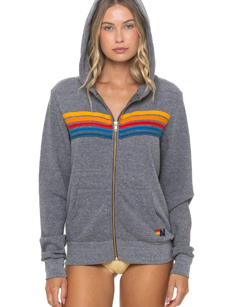New Aviator Nation 5 Stripe Zip Hoodie Sweatshirt Large Heather Grey $196 Msrp